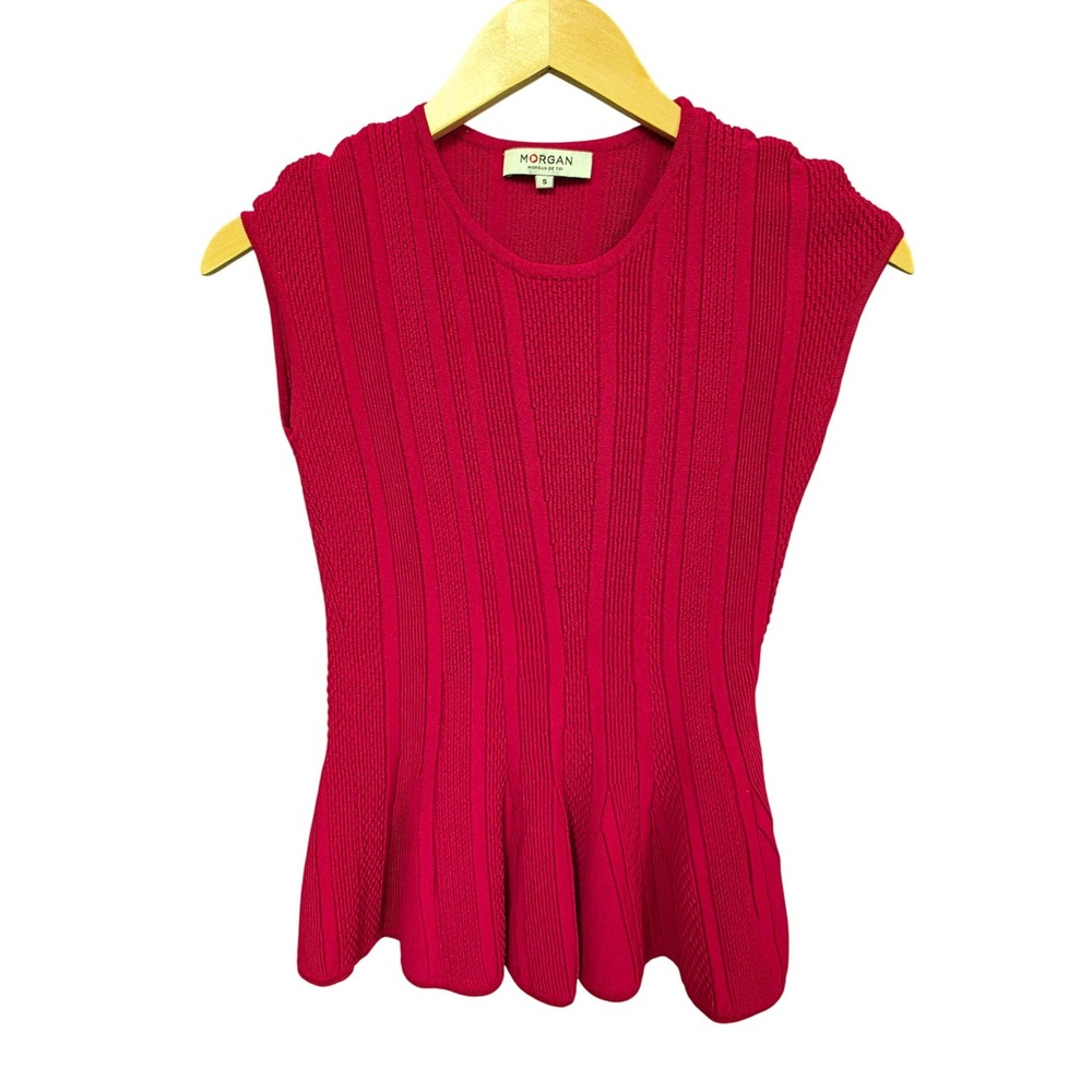 Morgan De Toi Peplum Top Women Small Fuchsia Pink Ribbed Knit Sleeveless EUC
